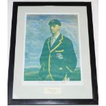 'The World's Greatest Batsman: J.B. Hobbs'. Colour print of Hobbs, three quarter length wearing M.