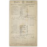 'Middlesex v Somerset 1895. G.G. Hearne's Benefit' match. Official scorecard for the match played at
