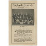'England v Australia. Season 1921. A Cricket Centenary'. Two page folded pamphlet commemorating