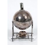 Cricket themed egg coddler. Large and impressive silverplated [?] circular cricket ball shaped domed