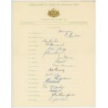 Australia tour to England 1956. Official autograph sheet for the tour. Nicely signed in ink by all