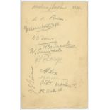 Northamptonshire C.C.C. 1932. Album page signed in pencil by eleven Northamptonshire players.