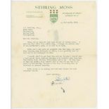 Motorsport. Stirling Moss. Four original typed letters from Moss written on Stirling Moss BRDC (