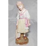 'Young England's sister'. Continental bisque figure of a young girl dressed in three-quarter dress