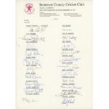 Somerset C.C.C. 1984-2003. Fourteen official autograph sheets for 1984, 1988, 1989 and 1993-2003.