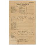 Australia XI v England 1928/29. Scarce official scorecard for the tour match played at the Sydney