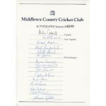 Middlesex C.C.C. 1988-2004. Fourteen official autograph sheets for 1988, 1991-1999 and 2001-2004.