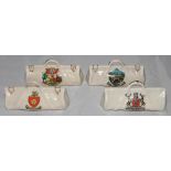 Crested cricket bags. Four medium crested china cricket bags with colour emblem for 'Nottingham', '