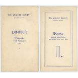 Northern Cricket Society dinner menus 1951-1994. Eight official menus for dinners held on 14th