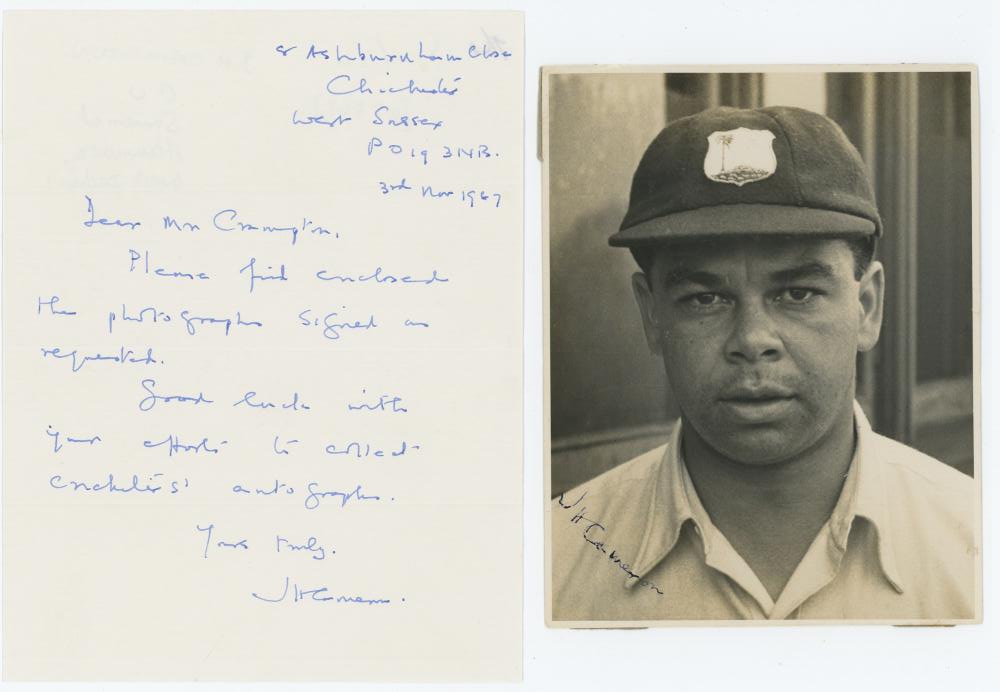 John Hemsley Cameron. Somerset, Jamaica and West Indies 1932-1947. One page handwritten letter