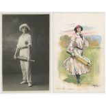 Counties, players, grounds, ladies and comic postcards 1900s-1950s. Selection of original mono and