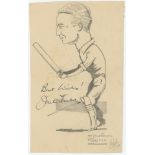 John Frederick 'Jack' Parker. Surrey 1932-1952. Original pencil caricature of Parker in batting pose