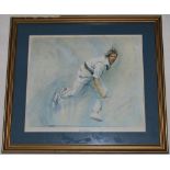 Jeff Thomson and Allan Border. Australia. Two colour prints by Andrews, one of Thomson in bowling