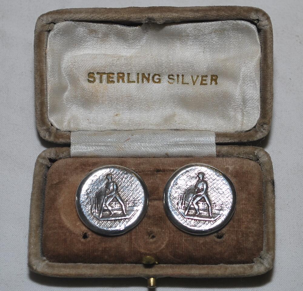 Silver cricket buttons. Two early cricket button, each with figure of a batsman and stumps. G -