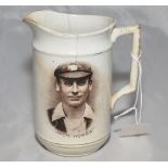 Jack Hobbs. Staffordshire transfer printed jug with portrait vignette of Hobbs, head and