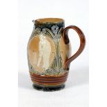 Doulton Lambeth stoneware jug, moulded in relief vignettes of cricketers, a batsman, bowler and
