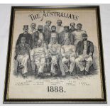 'The Australians 1888'. Rare printed cotton handkerchief commemorating the 1888 Australian tour of