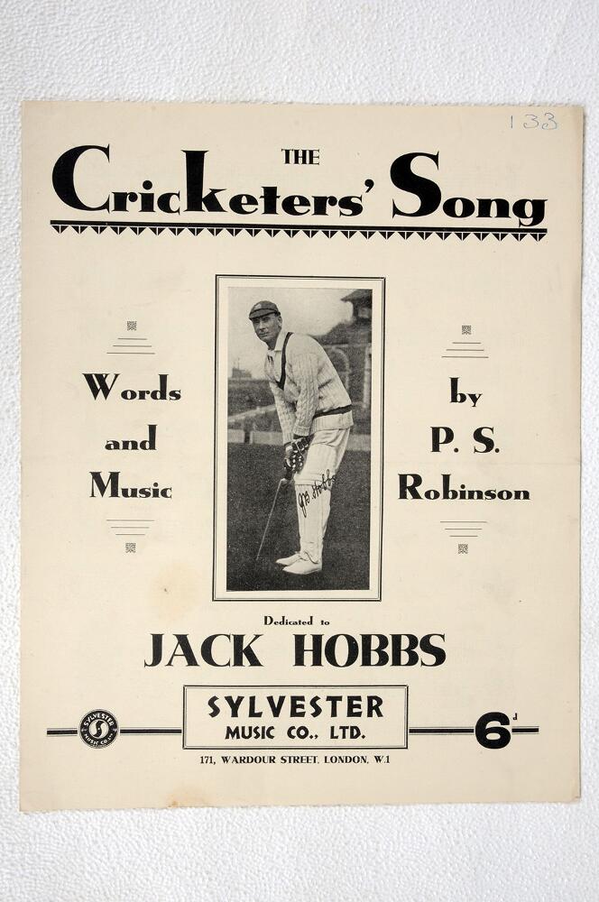 'The Cricketers' Song'. Words and Music by Percy S. Robinson. Dedicated to Jack Hobbs. Published