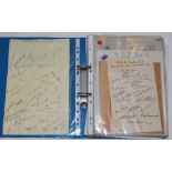 Facsmile autograph sheets 1930s onward. Blue file comprising approximately fifty autograph sheets,