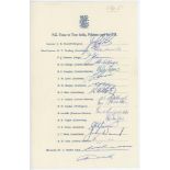 New Zealand tour to India, Pakistan and the U.K. 1965. Official autograph sheet fully and nicely