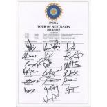 India, New Zealand and South Africa 2009-2015. Official autograph sheet for India tour of