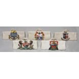 Crested cricket bags. Five small crested china cricket bags with colour emblem for 'Havant' (