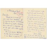 Charles Burgess Fry, Sussex & England 1892-1921. Five page handwritten letter from Fry to Jim