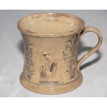 Staffordshire 4" waisted cricket mug with strap handle and beaded rim, with cream background and