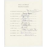 England Test matches at Lord's 1973. Official autograph sheet signed fully signed by the eleven