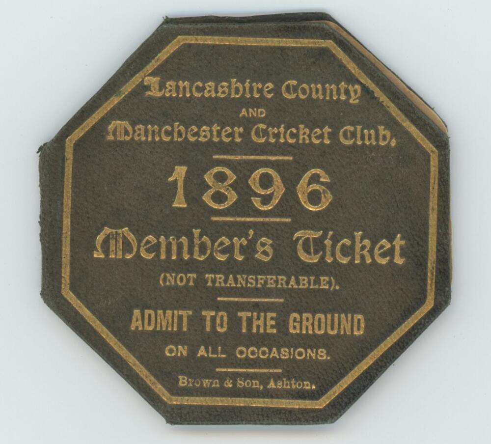 Lancashire County and Manchester Cricket Club. Early member's ticket for the 1896 season. The