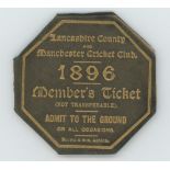 Lancashire County and Manchester Cricket Club. Early member's ticket for the 1896 season. The