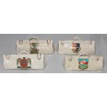 Crested cricket bags. Four medium crested china cricket bags with colour emblem for 'Galashiels' (