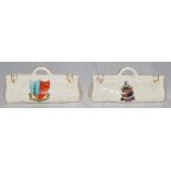 Crested cricket bags. Two large crested china cricket bags with colour emblems for 'Tottenham'