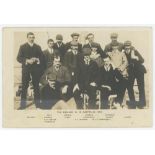 'The England XI in Australia 1904'. Mono real photograph postcard of the England team on board ship,