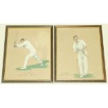 Surrey cricketers 1923/24. Four original watercolour paintings of four Surrey and England cricketers