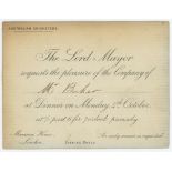 Second Australia tour to England 1880. Official invitation issued to 'Mr Baker' from the Lord