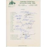 Australia tour to England and Sri Lanka 1981. Official autograph sheet for the tour signed in ink by