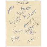 Sussex 1951. Page nicely signed by twelve members of the Sussex team. Signatures include James