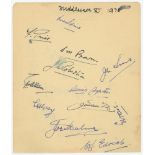 Middlesex C.C.C. 1938. Album page signed in ink by twelve Middlesex players. Signatures include