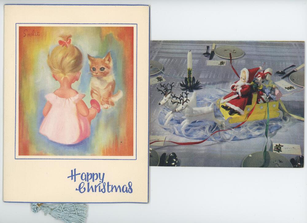 Jack Hobbs. Two original Christmas cards with printed greetings from 'Sir Jack and Lady Hobbs'.