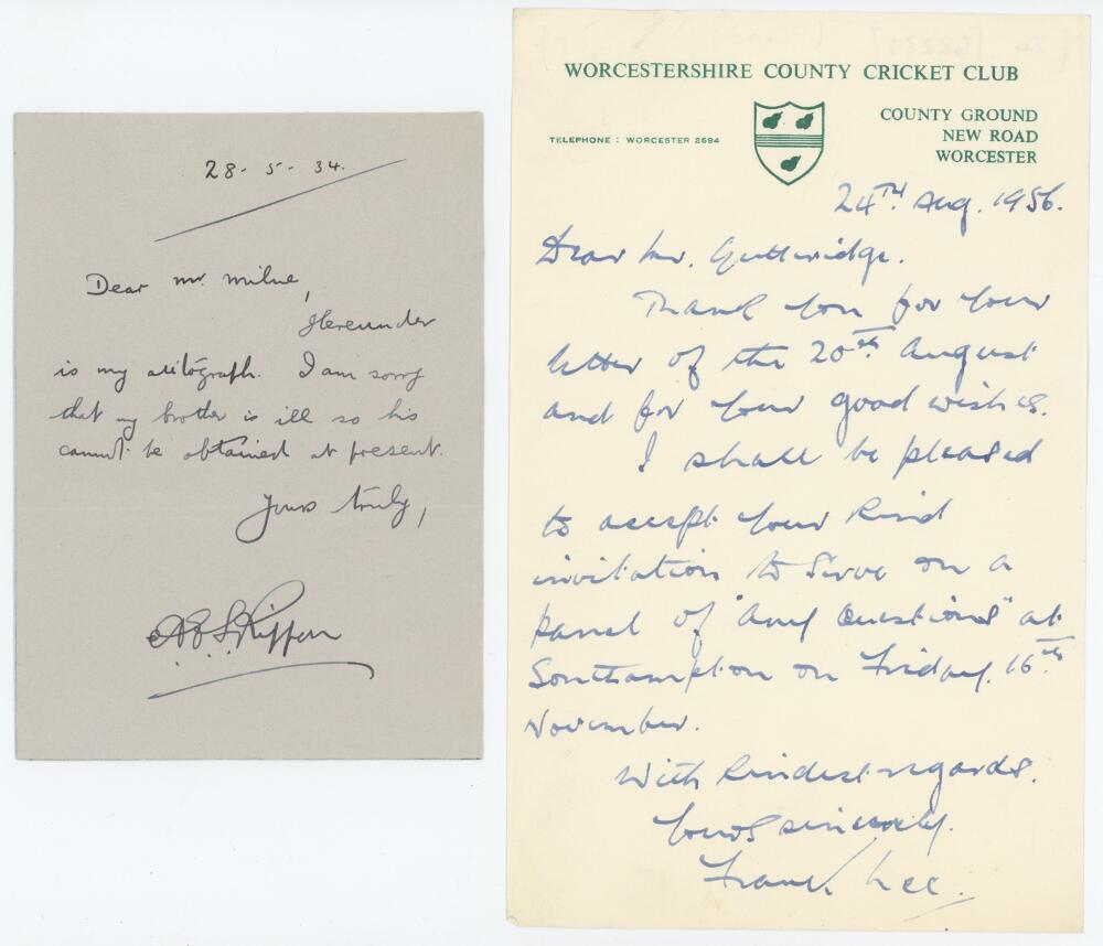 Somerset C.C.C. Good selection of four letters from Somerset cricketers, mainly for autograph