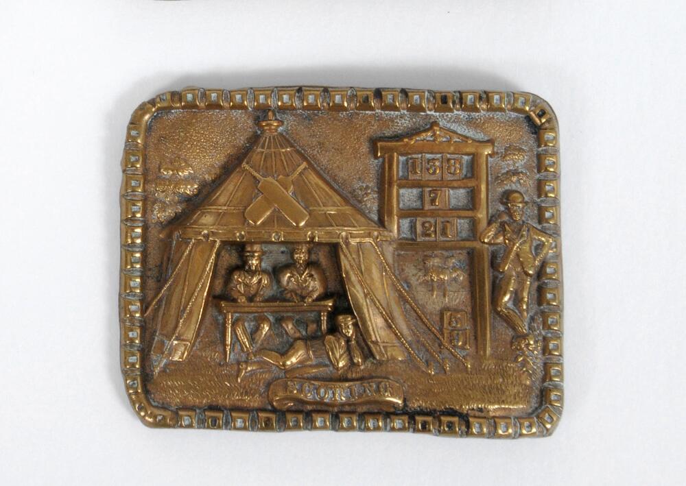 Cricket belt buckle. Exquisitely detailed Victorian brass buckle with impressed image of a cricket