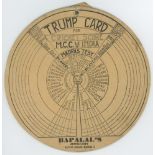 'Trump card for cricket score M.C.C. v India 1951/52'. Interesting circular scorecards, presumably