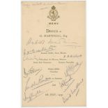 H.M. Martineau's XI tour to Egypt 1939. Official menu for the post-tour 'Dinner to H. Martineau,