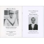 Cricketers' Orders of Service. Harold Larwood 1904-1995, Kenneth Cranston 1917-2007 and David Stuart