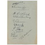 Yorkshire C.C.C. 1926. Album page signed in ink by nine Yorkshire players. Signatures are Lupton (