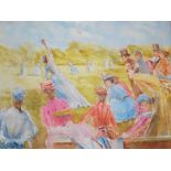 'Lady Cricketers: A Good Catch'. Original large painting in vibrant acrylics by the artist, Ashley