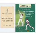Cricket dinner menus 1937-2001. A red album of thirty one official cricket dinner menus and gala