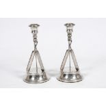 Cricket bat candlesticks. An excellent pair of silver plated candlesticks modelled from three