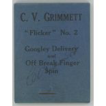 C.V. Grimmett. Flicker Book. No.2 'Googley Delivery and Off-Break Finger Spin'. Flicker